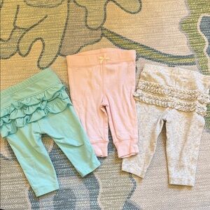 Set of Baby Ruffle Leggings in Pink, Mint, and Gray